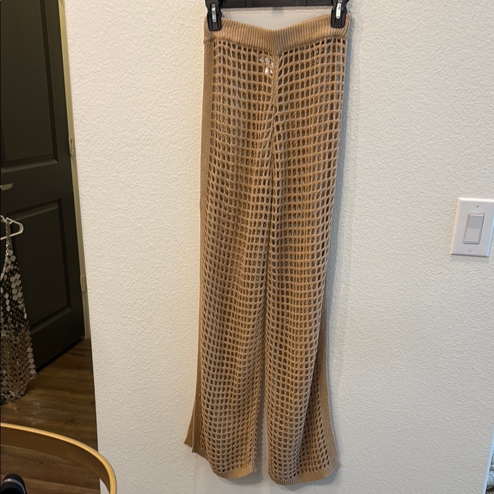 12th tribe Tan Crochet Wide-Leg Pants